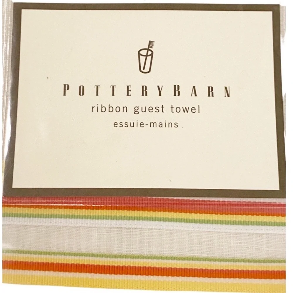 POTTERY BARN Cream Linen with Ribbon Guest/Hand Towel